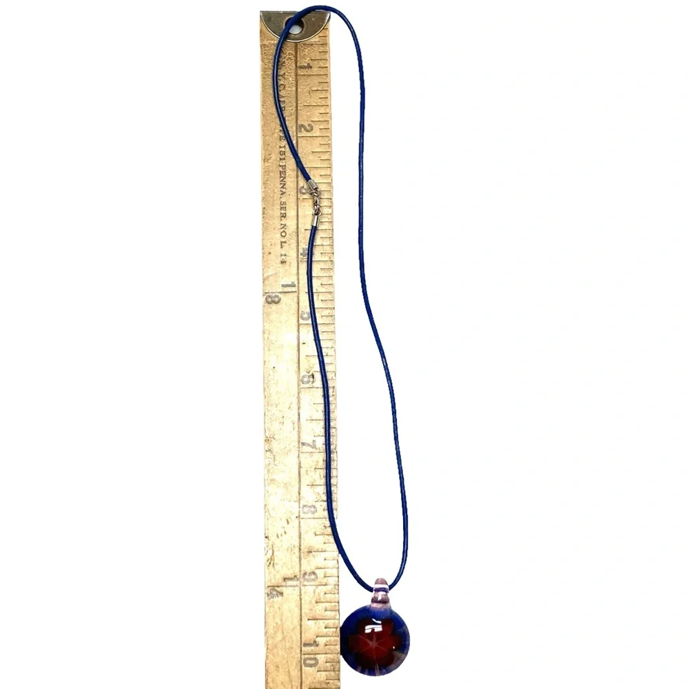 necklace glass flower blue red round pendant handmade